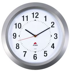 Orologio da parete diametro 38 cm colore grigio metalizzato con quadrante color bianco alimentazione LR6 AA 15V