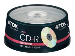 CD R TDK 700MB 80 min 52x spindle da 25 pz