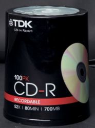 CD R TDK 700MB 80 min 52x spindle da 100 pz