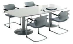 Tavolo riunioni ovale linea arredo Matiz Stilo e Quadra con gambe metalliche dim 240 x 110 x 72 cm colore grigio